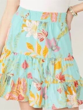 Spartina 449 Aqua Floral Tiered Women’s Mini Skirt
